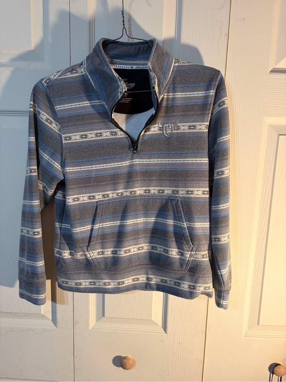 Cowboy Hardware Blue Striped Quarter-Zip Pullover Sweater